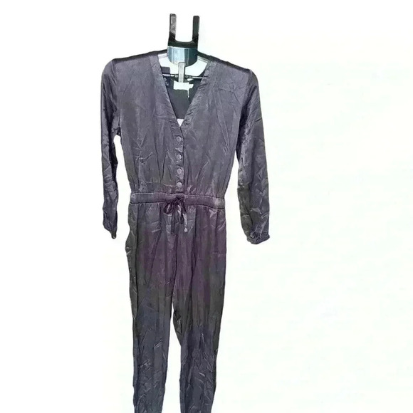 NWT Nation LTD Salma Tracksuit Jumpsuit Liquid Metal Grey Satin Small - Picture 4 of 7